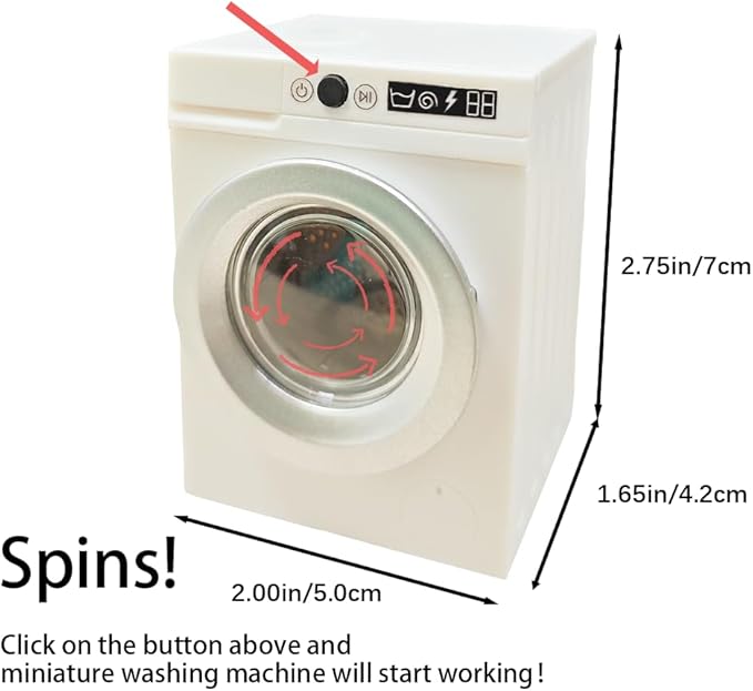 1:12 Scale Miniature Electric Washing Machine and Laundry Set, Realistic Dollhouse Accessories, Toy Washing Machine