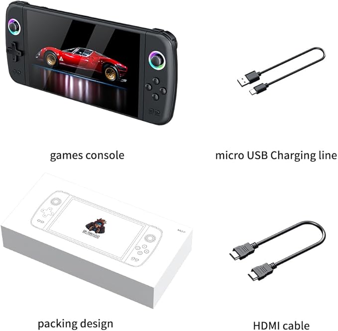 New M27 Retro Handheld Game Console,7-inch IPS Screen Portable Android Gaming Handheld,Built-in 64G with 20000 Games,Linux System,Portable Pocket Mini Arcade (Black,64g)