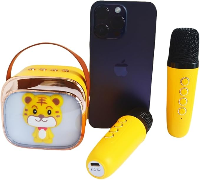 Mini Karaoke Machine for Kids Adults,Birthday Gift3,4,5, 6,7,8,9,10,11,12+Years Old,LED Portable Bluetooth Speaker with 2 Wireless Microphones,Small Music Gifts Toys for Girls Boys Singing