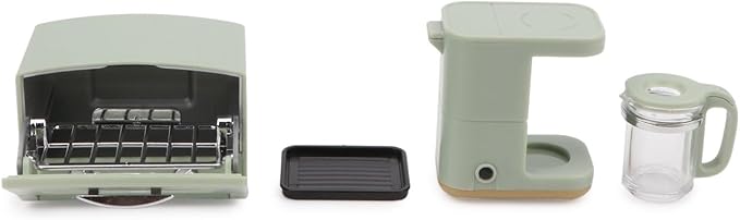 Dollhouse Miniture 1/12 Coffee Maker & Oven Set 2Pcs Miniatures Kitchen Appliances Furniture Plastic Model Coffee Machine Accessories (Green)