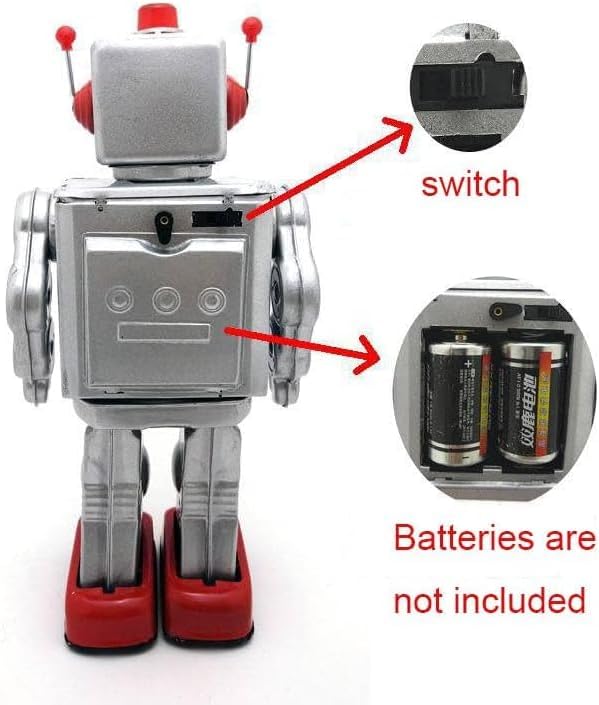 Charmgle Retro Tin Toys Walking Robot, Electric Rotating Desk Robot with Gun Fire Sound, Adult Collection Birthday Gifts Party Favor Handmade Robots Silver