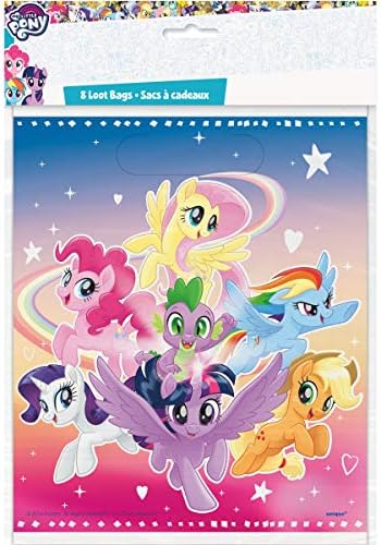 My Little Pony Birthday Party Supplies Favor Deluxe Bundle Pack Serves 16 includes 16 Plates, 16 Napkins, 1 Table Cover, 1 Banner, 16 Loot Bags, 24Tattoos, 1 Dinosaur Sticker Sheet