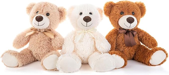 MorisMos 3 Packs Teddy Bears Bulk Stuffed Animals, Cute Small Teddy Bear Plush Toys, Little Stuffed Bear for Kids on Centerpiece Baby Shower, 14 Inches