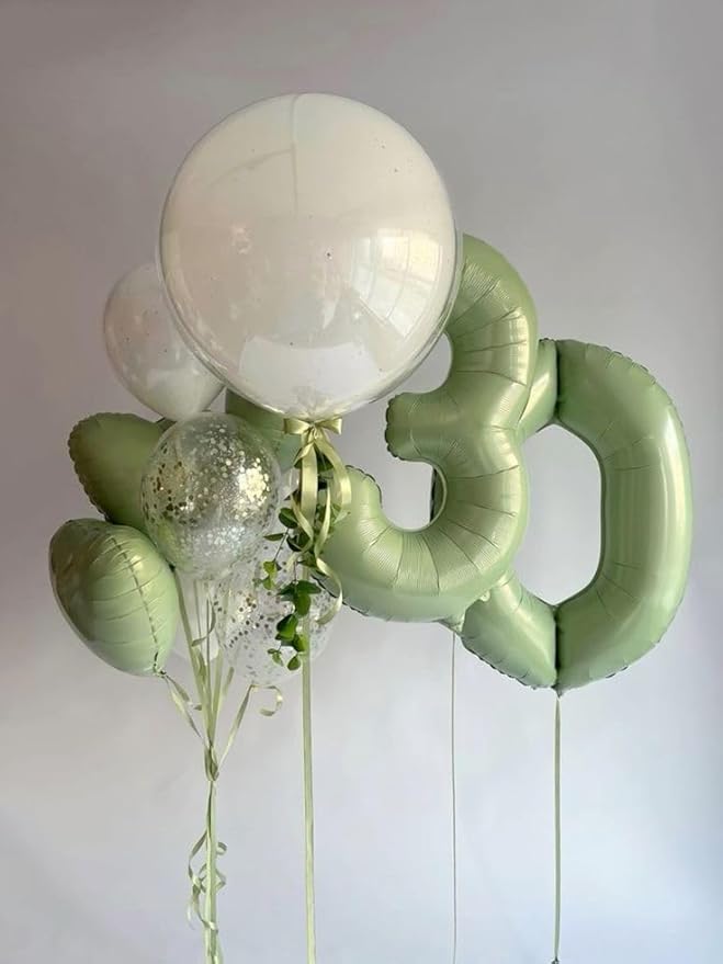 40 Inch Sage Green 3 Large Number Balloon, 3 13 23 30 33 36 Oliver Green Birthday Party Decorations, Number Three Foil Balloons for Anniversary Party Graduations Celebration Supplies
