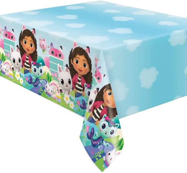 Gabbys Dollhouse Birthday Party Supplies Bundle includes 2 Plastic Table Covers and 1 Dinosaur Sticker Sheet