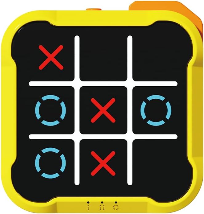 5-in-1 Electronic Tic-Tac-Toe Game, Handheld Electric Puzzle Game with Silent Mode, Portable Strategy Set for Kids & Adults,Travel Games, Birthday Gifts.（Yellow