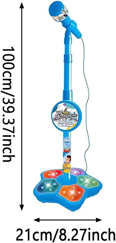 2026 New Star Microphone with Stand, Built-in Music & Colorful Lights, Echo Effects Portable Karaoke Machine, Kid-Friendly Singing Toy for Music Play (Blue)