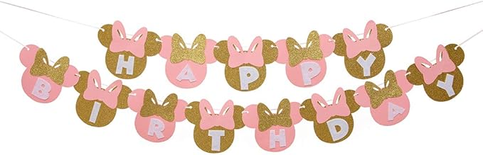 38pcs Minnie party supplies Decor Pink and Gold Minnie Paper Fans Minnie Garland Minnie Happy Birthday Banner Balloons for Girls 1st 2nd 3rd Birthday Decor