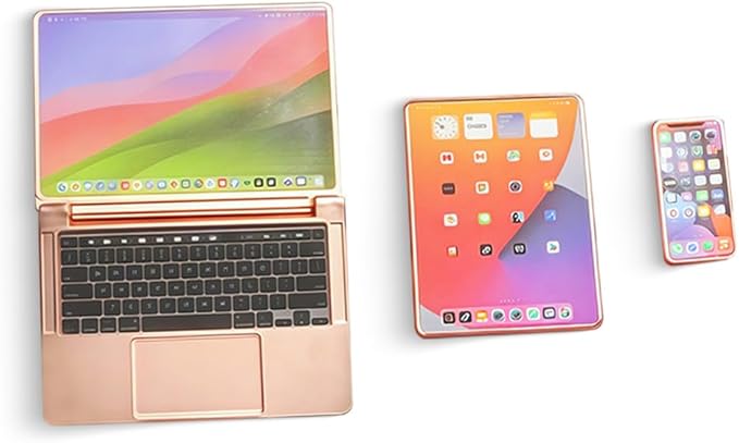 Dollhouse Decoration Miniature Accessories Dollhouse Worlds Smallest Computer Laptop Tablet Phone Simulation Accessories for Doll 1:6 1:12 Miniatures Play Set (Rose Golden)