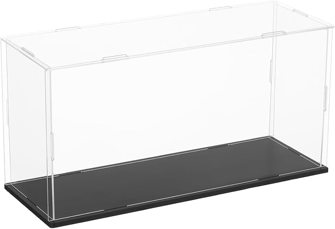 uxcell Acrylic Clear Display Case for Collectibles Self-Assemble Display Boxes Black Base Dustproof Countertop Storage Box for Collectibles Action Figures, 11.8 x 3.9 x 5.9 Inch