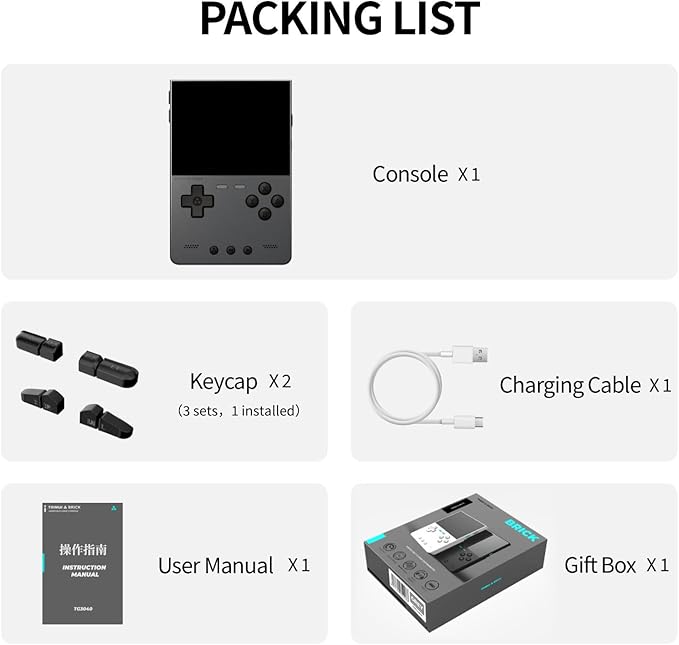 Trimui Brick Hammer Handheld Game Console with 3.2 inch IPS Screen and 3000mAh Battery, Retro Video Games Console with Pre-Installed 64GB TF Card and WiFi Function (Space Gray)