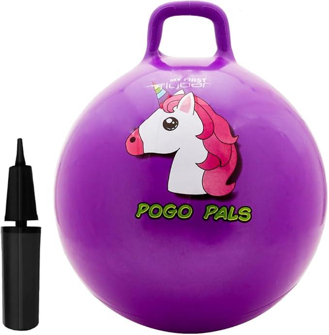 Flybar Hopper Ball for Kids, Inflatable Bouncy Ride-On Ball w/Handle for Indoor & Outdoor Active Play, Includes Pump, Jump Ball Toy for Boys & Girls, Supports Up to 185 lbs, Ages 6+, 22-Inch, Medium