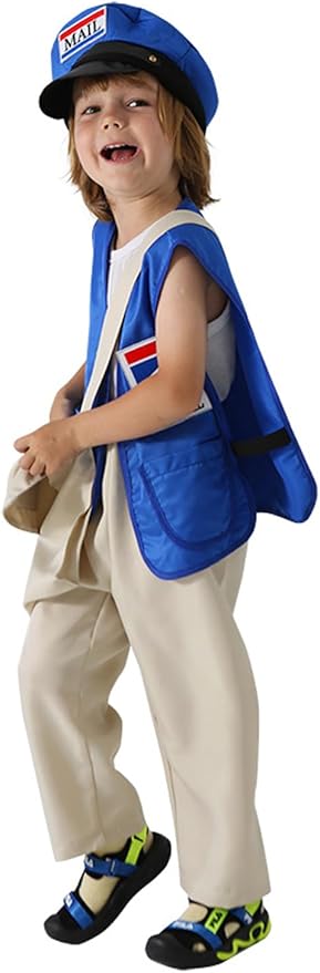 Mailman Costume Set Postal Costume for Kids Hallowen Dress up Party Pretend Play Outfit for Boys Girls