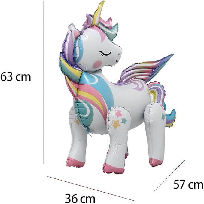 4D Walking Balloons Animal Foil Balloon Lion Panda Alpaca Turtle Cow Horse hippo leopard Ballon Jungle Forest Zoo Theme Baby Shower Birthday Party Supplies (4D Horn Horse)