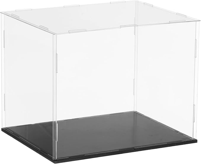 uxcell Acrylic Clear Display Case for Collectibles Self-Assemble Display Clear Boxes with Black Base Dustproof Countertop Storage Box for Collectibles Action Figures, 9.8 x 7.9 x 7.9 Inch