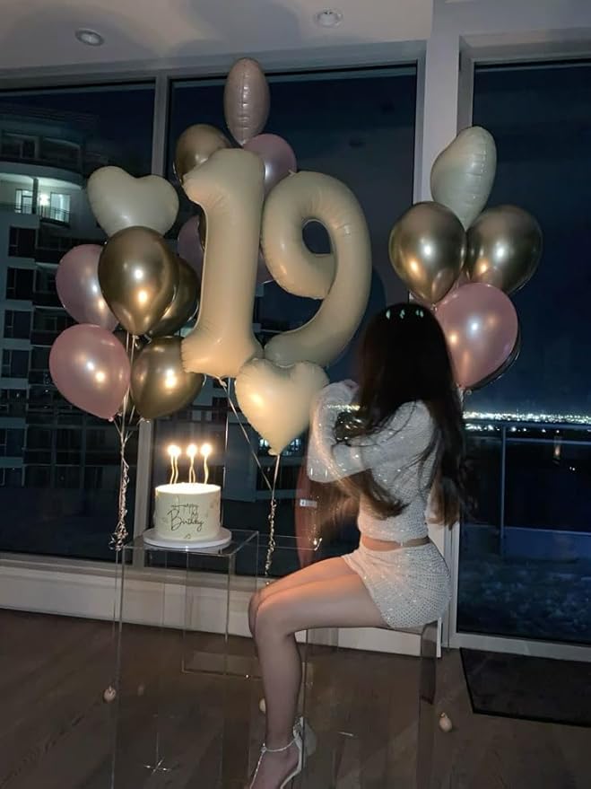 Number Balloon 40Inch, Cream Number 19 Balloons Birthday Decoration for Men & Women, Foil Cream Party Decorations for Birthday Wedding Engagement Memroial Day's