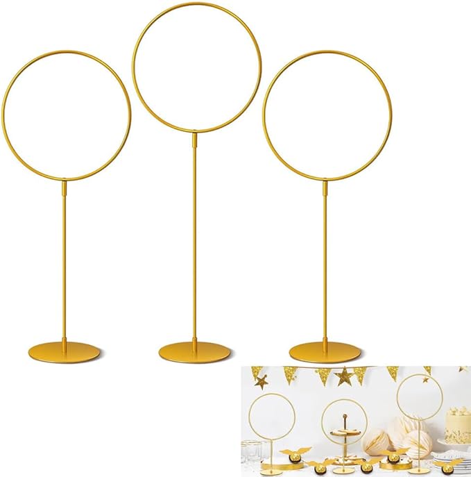 3 Pieces Gold Metal Round Hoop Magical Wizard Party Hoop with Stand Gold Ring Centerpieces Large Goal Posts
