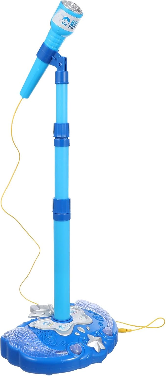 Musical Toys Karaoke Machine for Kids with Adjustable Stand and Microphones,Music Sing Microphone Toy with Flashing Stage Lights(Blue,Without Battery)