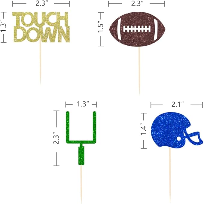 24 Pieces football Theme Glitter Cupcake Topper Cake Picks Decoration for Baby Shower Birthday Party Favors, Sunday Party Supplies with Touchdown, Football and Field Goal