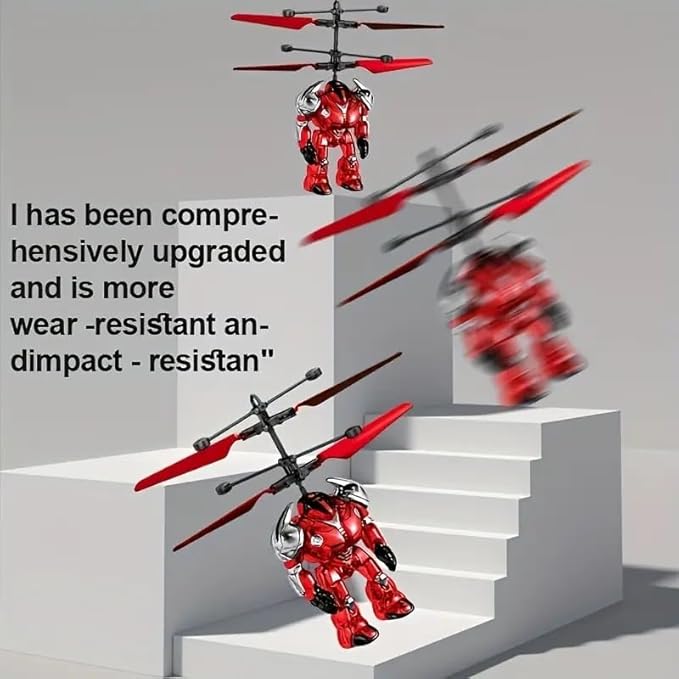 Warrior Induction Aircraft, Robot with Light Effects, Automatic Induction to Avoid Obstacles, All Occasion Gift Essentials, Happy Childhood for Kids, Flying Toys (Red)
