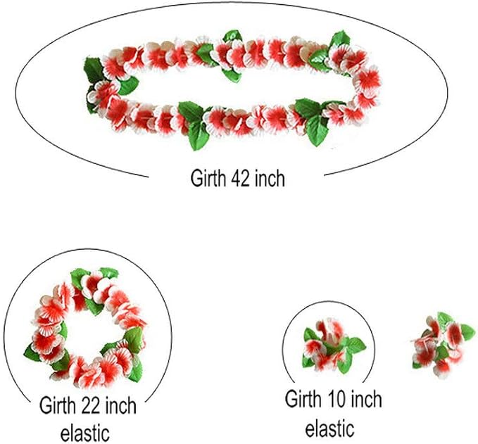 40 PCS Hawaiian Luau Leis,Tropical Luau Party Supplies of Hula Garland Necklaces Bracelets Headband Jumbo Simulated Silk Flowers for Hawaii Decorations, Beach Theme Party Decorations