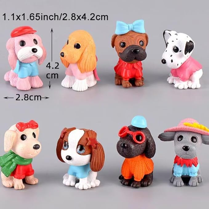 8 Pcs Mini Dog Figurines Set – Cute Resin Puppy Models, Kawaii Miniature Animals for Fairy Garden, Dollhouse, DIY Crafts, Cake Toppers, Birthday Party & Home Decorations, Collectibles for Dog Lovers