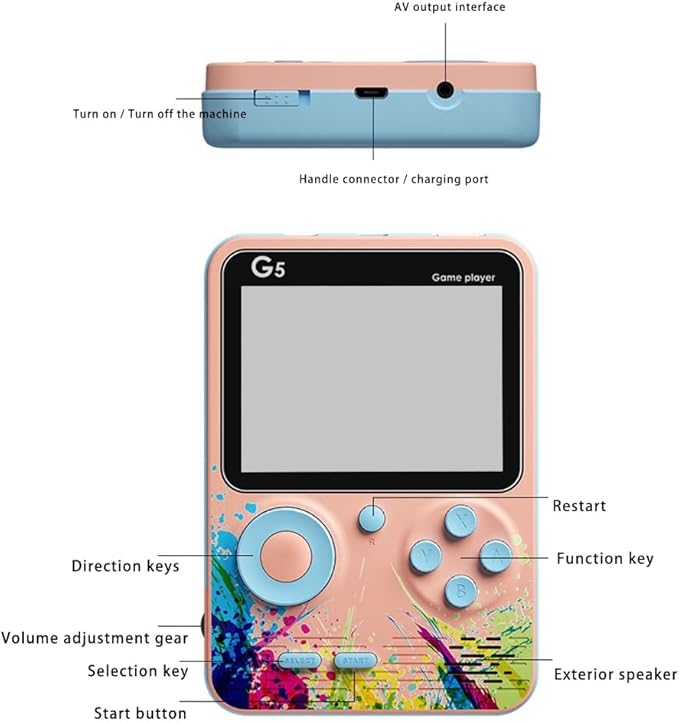 Handheld Video Game System 500 Retro Build in Rechargeable Battery Gift