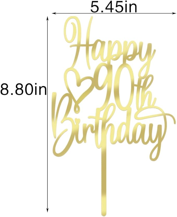 Acrylic Happy 90th Birthday Cake Topper - Cheers to 90 Years Cake Topper, 90 & Fabulous Cake Decoration for Hello 90th Birthday Anniversary Party Cake Decorations Supplies