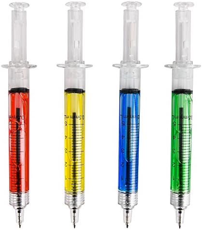 Bedwina Syringe Pens - (Bulk Pack of 24) Retractable Fun Multi Color Novelty Pen for Nurses, Nursing Student School Supplies, Birthdays, Stocking Stuffers and Toy Party Favor Gifts