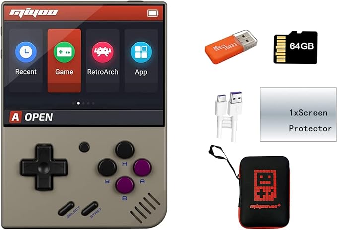 Miyoo Mini Plus Handheld Game Console 3.5 inch Classic System Retro Video Games Consoles Portable Rechargeable Hand Held 64G with Case Gray