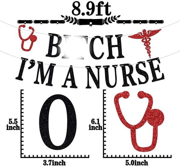 I'm a Nurse Banner - Congrats Nurse Grad/Nailed It/RN/BSN/NP- Nursing School Graduation Party Decorations Supplies, Black and Red Glitter