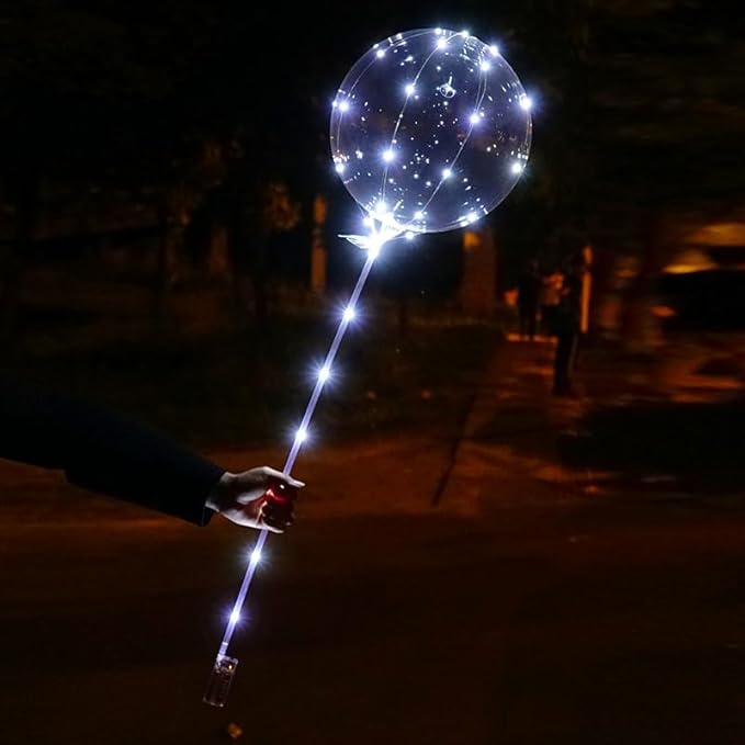 LED Balloons Light Up, 10 Pack LED Balloons with Sticks, 20 Inch Clear Bobo Balloon with Lights Helium Glow Bubble Lights for Party Supplies Valentines Decor (Cold White)