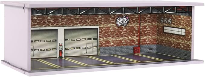 1/64 Hot diecast Wheels Cars Display case - 1/64 Scale Model Cars scenarios Display Box with LED Light and Acrylic Cover, Scenes Parking lot Diorama Storage Garage 6 Parking Spaces (Red Brick)