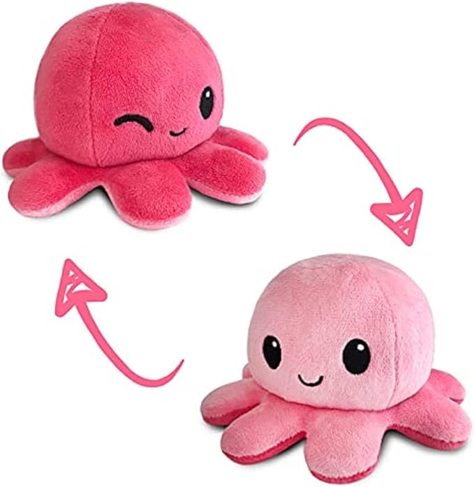 TeeTurtle Reversible Octopus Plushie 4-Inch Crying Eyes Two-Sided Flip Plush Toy with Embroidered Details Cute Mini Collectible Plush for Kids, Teens, and Adults