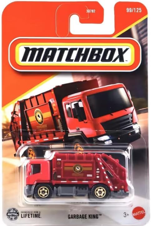 Matchbox Garbage King Dump Truck [Red] 99/125, 1:64 Scale Diecast Toy Vehicle