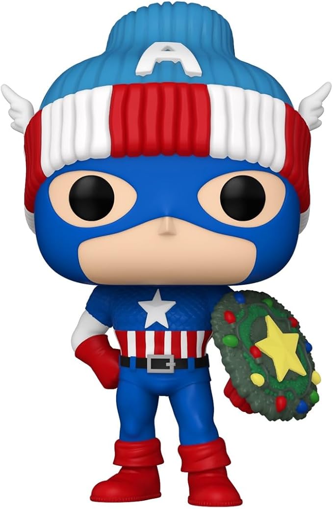 Funko POP! Marvel: Holiday – Captain America - Marvel Comics - Collectable Vinyl Figure - Gift Idea - Official Merchandise - for Kids & Adults - Comic Books Fans - Model Figure for Collectors
