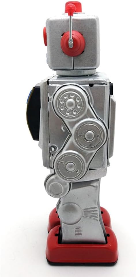Charmgle Retro Tin Toys Walking Robot, Electric Rotating Desk Robot with Gun Fire Sound, Adult Collection Birthday Gifts Party Favor Handmade Robots Silver