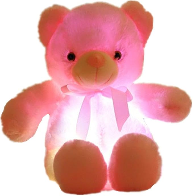 Creative Light Up LED Inductive Teddy Bear Stuffed Animals Plush Toy Colorful Glowing Teddy Bear, 20- Inch(Pink)