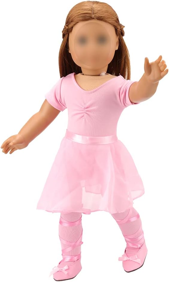 BARWA 18 Inch Doll Clothes Ballet Ballerina Outfits Dance Dress Custume Compatible with 18 Inch Dolls - 4 PCS Leotard with Tutu Skirt, Tights and Ballet Shoes