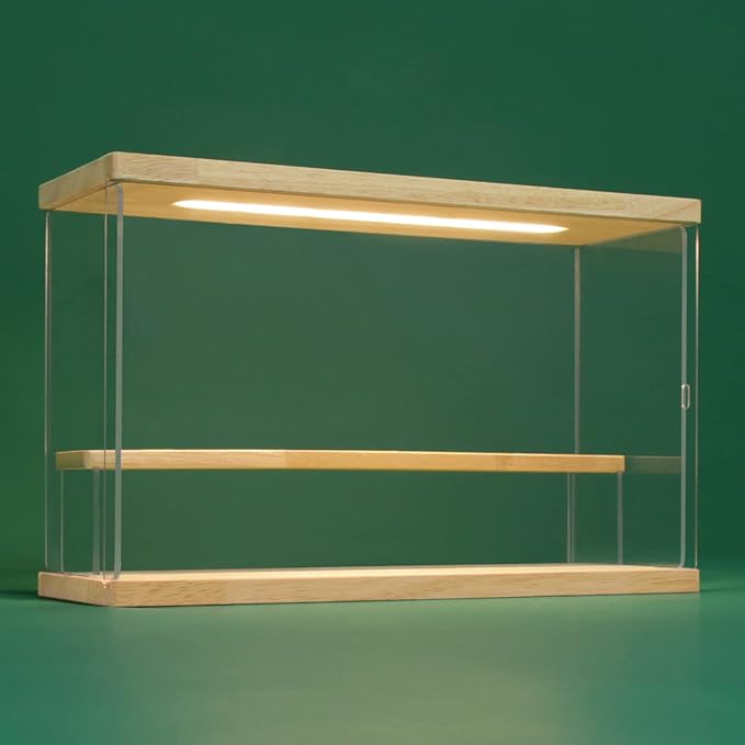 NONEMEY Clear Acrylic Display Case Stand with LED Light 2/3/4/5/6 Tier Storage Box Showcase Dustproof Organizer Box for Collectibles (2Tier 12*4*7inch)