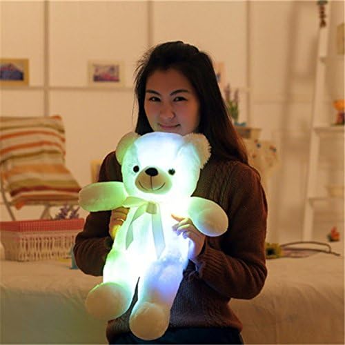 Creative Light Up LED Inductive Teddy Bear Stuffed Animals Plush Toy Colorful Glowing Teddy Bear, 20- Inch(White)