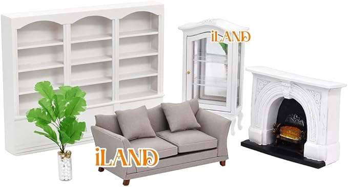 iLAND Modern Dollhouse Furniture on 1/12 Scale, Miniature Couch for Dollhouse Living Room (Khaki Drills)