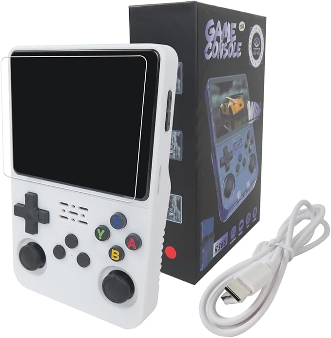 New Upgraded R36S Retro Handheld Video Game Console Linux System 3.5 Inch IPS Screen Portable Pocket Video Player 128GB Games, 21 Emulator (White )