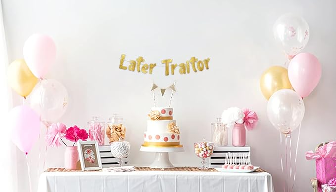 Pre-Strung Later Traitor Going Away Party Gold Glitter Banner - Funny Retirement Decorations for Men and Women - Retirement Party Supplies and Gifts