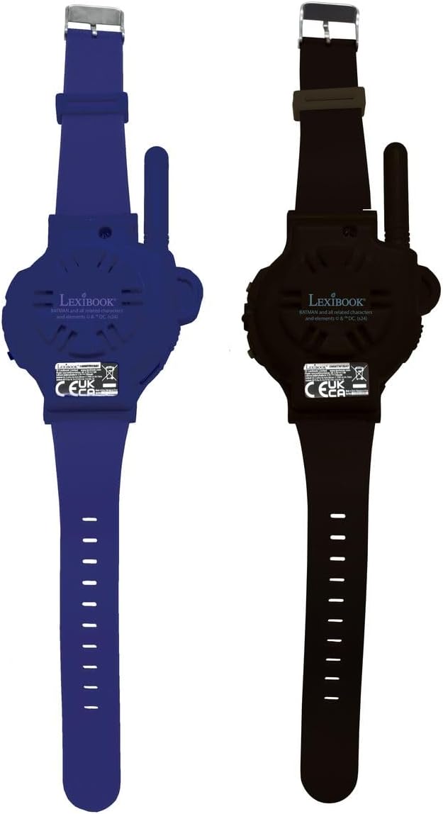LEXiBOOK, Batman, Walkie-Talkie Watches, 2 Pieces, Range up to 200m, Flashlight, Compass, Rechargeable, Black/Green and Blue/Red, DMWTW1BAT