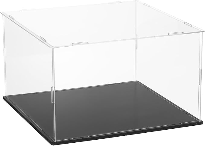 uxcell Acrylic Clear Display Case for Collectibles Self-Assemble Display Boxes with Black Base Dustproof Countertop Storage Box for Collectibles Action Figures, 9.8 x 9.8 x 5.9 Inch