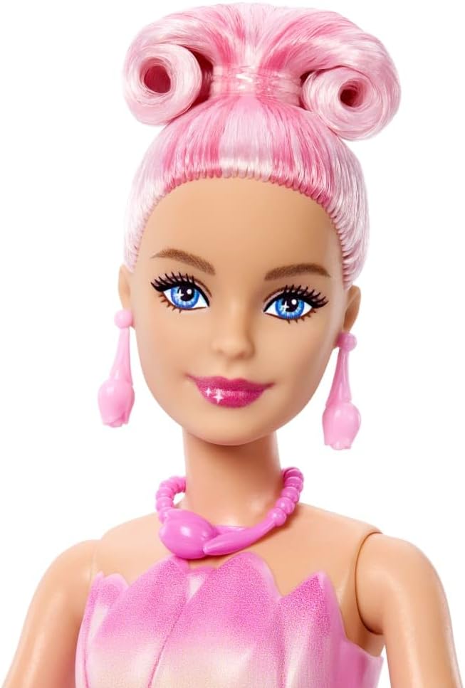Barbie Petal Pop Scented Doll with Pink Tulip Dress & Accessories, Bouquet Reveal with Pet Bunny & Surprises Like Watering Can, Necklace & Earrings