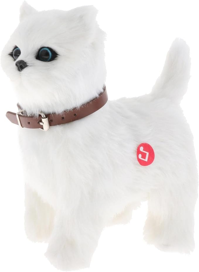 Funny Electronic Pet Cat Walking Toy Interactive Early Learning Stuffed Animal for Kids Age 3+, Battery Operated, Great Birthday Gift - White