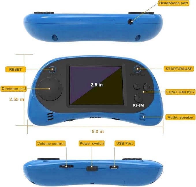 E-MODS GAMING Kids Handheld Games 16 Bit Retro Video Games Console with 220 HD Electronic Games - 2.5'' LCD Portable Travel Games Entertainment Gifts for Boys Girls Ages 4-12 (New Blue)