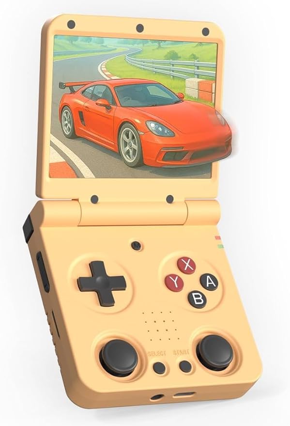 Miyoo Flip V2 Retro Handheld Game Console, 3.5'' IPS Display, RK3566 Chip, Dual Joysticks, HDMI & WiFi, 3000mAh Battery, Portable Emulator Console for Classic Games (Yellow-No Memory Card)